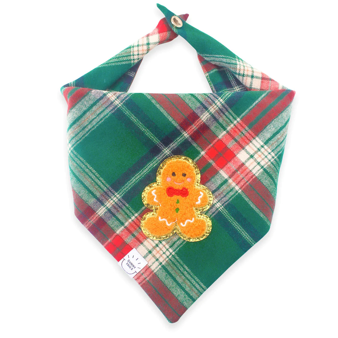 Gingerbread Green Tartan Flannel Dog Bandana