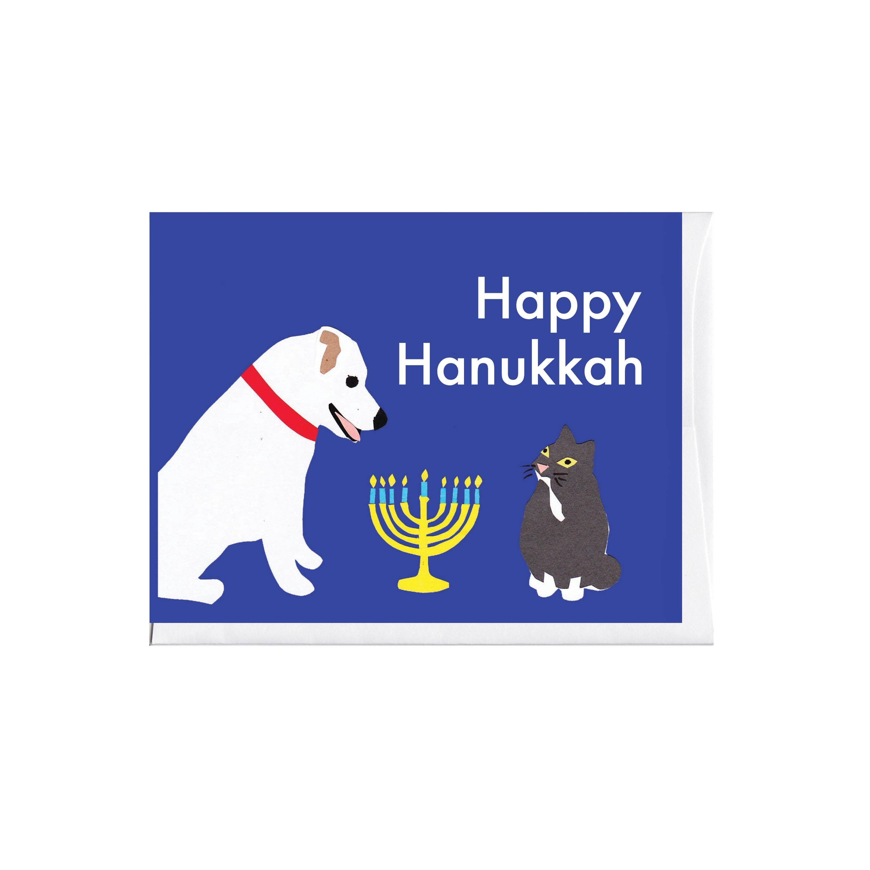 Dog & Cat Menorah Hanukkah Greeting Card